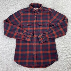 Fjallraven Shirt Mens Small Red Blue Plaid Skog Flannel Slim Fit Roll Tab Sleeve